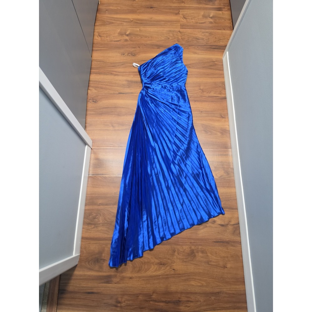 Unbranded One Shoulder Maxi Dress Womens Small Royal Blue New Pleated Cutout
